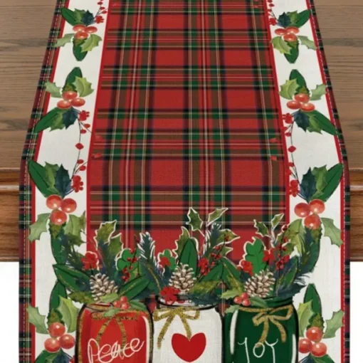 Christmas Snowman Merry Table Runner, Seasonal Winter Holiday Kitchen Dining Table Decoration for Indoor Outdoor Home Party Decor Decoration