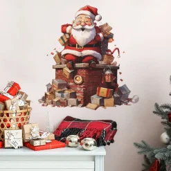 Christmas Sticker Xmas Sticker, Cute Santa Claus Gift Children's Bedroom Entrance Home Decoration Wall Sticker Self-adhesive Sticker