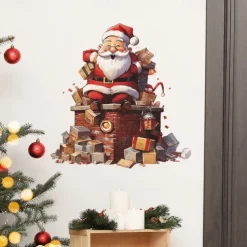 Christmas Sticker Xmas Sticker, Cute Santa Claus Gift Children's Bedroom Entrance Home Decoration Wall Sticker Self-adhesive Sticker