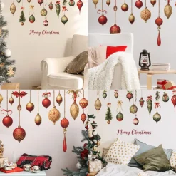 Christmas Stickers Decoration, Colorful Balls, Hanging Decorations, Glass Windows Doors Home Wall Stickers, Self-adhesive Stickers