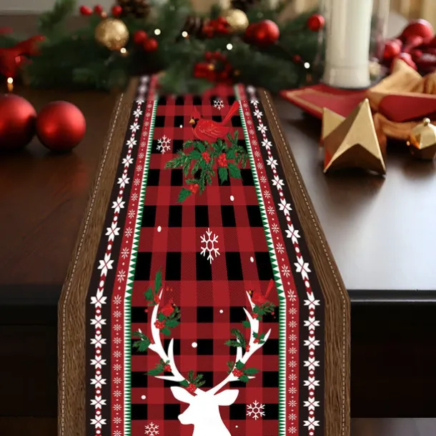 Christmas Table Runner, Seasonal Winter Holiday Farmhouse Style Table Decoration