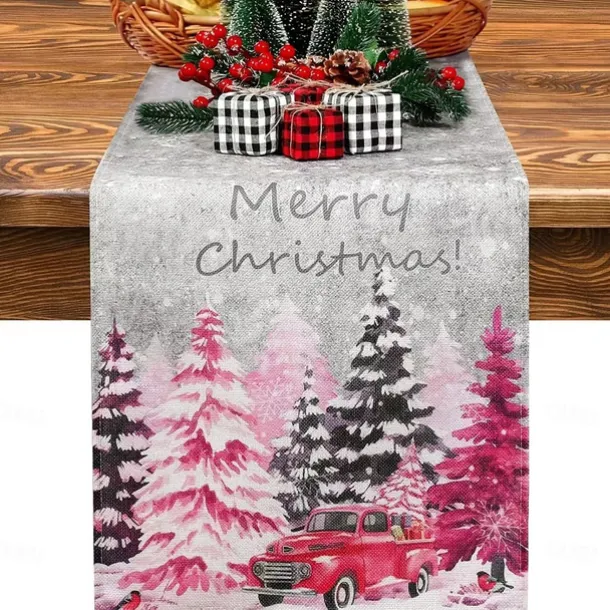 Christmas Table Runner, Seasonal Winter Holiday Farmhouse Style Table Decoration