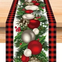 Christmas Table Runner, Seasonal Winter Holiday Farmhouse Style Table Decoration
