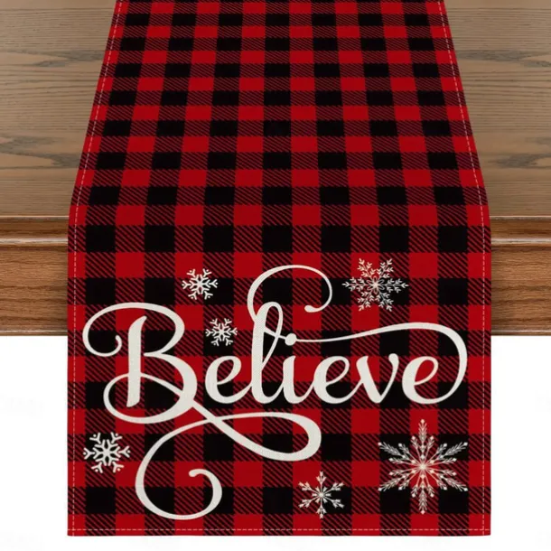 Christmas Table Runner, Seasonal Winter Holiday Farmhouse Style Table Decoration