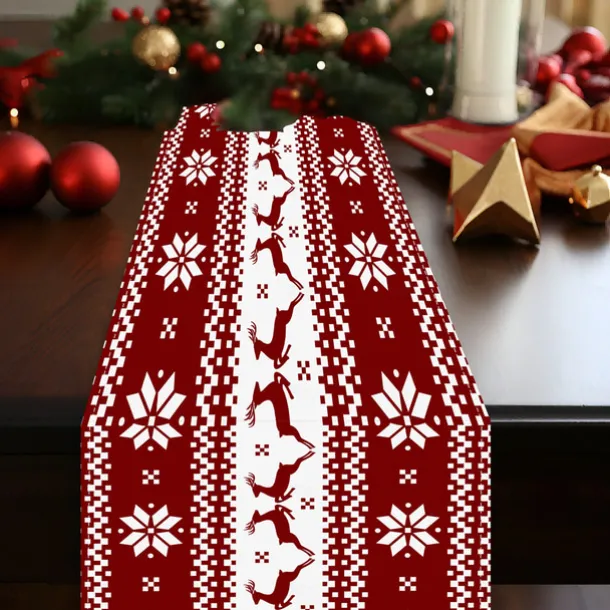 Christmas Table Runner, Seasonal Winter Holiday Farmhouse Style Table Decoration