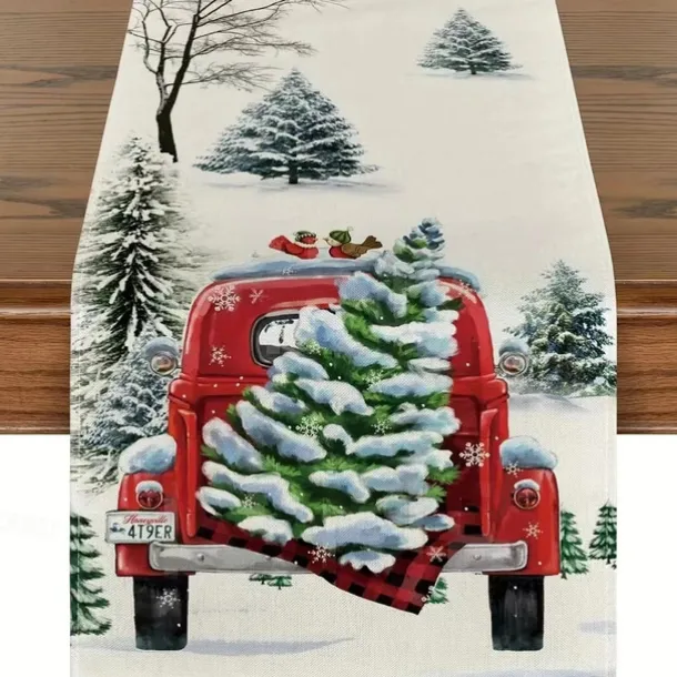 Christmas Table Runner, Seasonal Winter Holiday Farmhouse Style Table Decoration