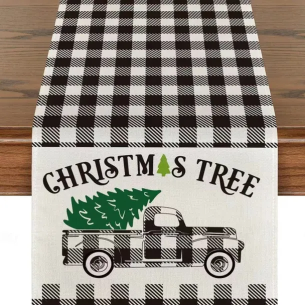Christmas Table Runner, Seasonal Winter Holiday Farmhouse Style Table Decoration