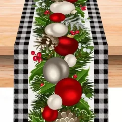 Christmas Table Runner, Seasonal Winter Holiday Farmhouse Style Table Decoration