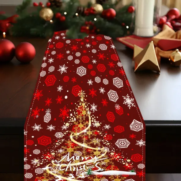 Christmas Table Runner, Seasonal Winter Holiday Farmhouse Style Table Decoration