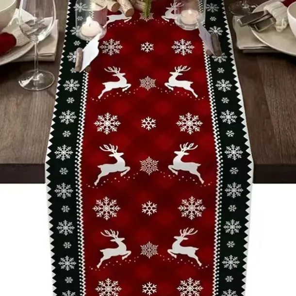 Christmas Table Runner, Seasonal Winter Holiday Farmhouse Style Table Decoration