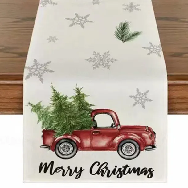 Christmas Table Runner, Seasonal Winter Holiday Farmhouse Style Table Decoration