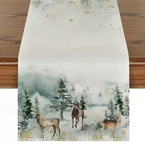 Christmas Table Runner, Seasonal Winter Holiday Farmhouse Style Table Decoration