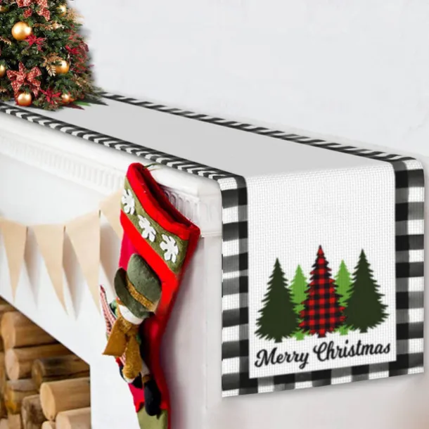 Christmas Table Runner, Seasonal Winter Holiday Farmhouse Style Table Decoration