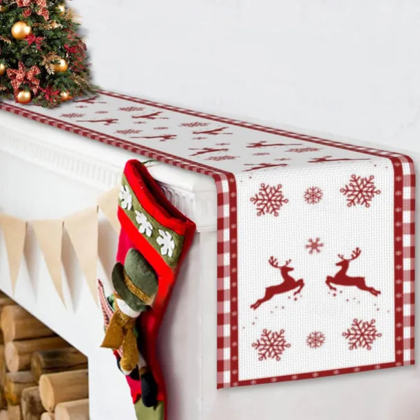 Christmas Table Runner, Seasonal Winter Holiday Farmhouse Style Table Decoration