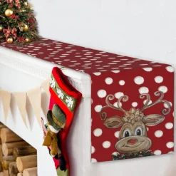 Christmas Table Runner, Seasonal Winter Holiday Farmhouse Style Table Decoration