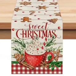 Christmas Table Runner, Seasonal Winter Holiday Farmhouse Style Table Decoration