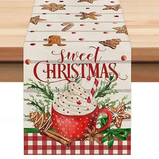 Christmas Table Runner, Seasonal Winter Holiday Farmhouse Style Table Decoration