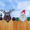 Christmas Themed Fence Decoration Xmas Fence Insert Wooden Santa Claus Reindeer Snowman Fence Decoration Garden Decoration Insert