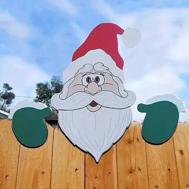 Christmas Themed Fence Decoration Xmas Fence Insert Wooden Santa Claus Reindeer Snowman Fence Decoration Garden Decoration Insert