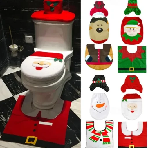 Christmas Toilet Seat Cover Decorations Santa Snowman Deer Spirit Toilet Seat Cover Rug Bathroom Set With Paper Towel Cover For Christmas Gift Premium Year Home Decorations