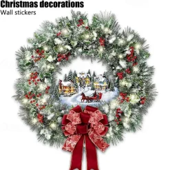 Christmas Window Stickers Tree Winter Garland Window Stickers Home Decoration Crystal Tree Santa Claus Snowman Rotating Sculpture Decorations Removable Paste