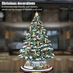 Christmas Window Stickers Tree Winter Garland Window Stickers Home Decoration Crystal Tree Santa Claus Snowman Rotating Sculpture Decorations Removable Paste