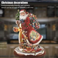 Christmas Window Stickers Tree Winter Garland Window Stickers Home Decoration Crystal Tree Santa Claus Snowman Rotating Sculpture Decorations Removable Paste