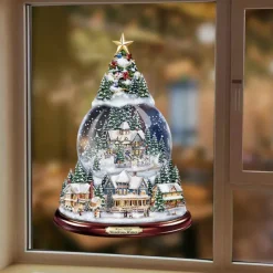 Christmas Window Stickers Tree Winter Garland Window Stickers Home Decoration Crystal Tree Santa Claus Snowman Rotating Sculpture Decorations Removable Paste
