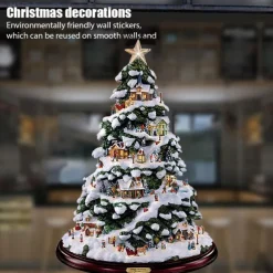 Christmas Window Stickers Tree Winter Garland Window Stickers Home Decoration Crystal Tree Santa Claus Snowman Rotating Sculpture Decorations Removable Paste