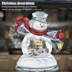 Christmas Window Stickers Tree Winter Garland Window Stickers Home Decoration Crystal Tree Santa Claus Snowman Rotating Sculpture Decorations Removable Paste