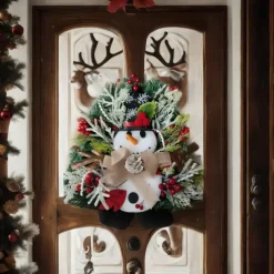 Christmas Wreath Outdoor for Front Door Winter Wreath Window Wall Decoration Snowman Swag,Snowman Wreath Xmas Wreath,Artificial Flower Santa Rattan Ring Wreaths Xmas Tree Ornaments Garland