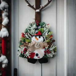 Christmas Wreath Outdoor for Front Door Winter Wreath Window Wall Decoration Snowman Swag,Snowman Wreath Xmas Wreath,Artificial Flower Santa Rattan Ring Wreaths Xmas Tree Ornaments Garland
