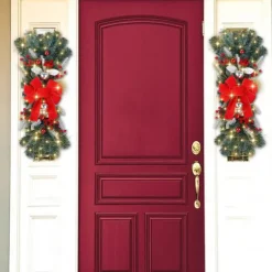 Christmas Wreaths Xmas Swags with Lights Cordless Prelit Stairway Stairway Staircase Window Wall Decoration Teardrop Trim Wreath Rattan Shopping Mall Hotel Outdoor