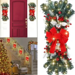 Christmas Wreaths Xmas Swags with Lights Cordless Prelit Stairway Stairway Staircase Window Wall Decoration Teardrop Trim Wreath Rattan Shopping Mall Hotel Outdoor