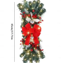 Christmas Wreaths Xmas Swags with Lights Cordless Prelit Stairway Stairway Staircase Window Wall Decoration Teardrop Trim Wreath Rattan Shopping Mall Hotel Outdoor