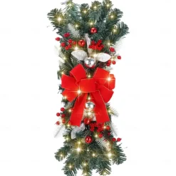 Christmas Wreaths Xmas Swags with Lights Cordless Prelit Stairway Stairway Staircase Window Wall Decoration Teardrop Trim Wreath Rattan Shopping Mall Hotel Outdoor