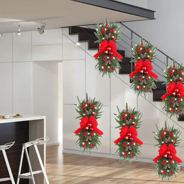 Christmas Wreaths Xmas Swags with Lights Cordless Prelit Stairway Stairway Staircase Window Wall Decoration Teardrop Trim Wreath Rattan Shopping Mall Hotel Outdoor