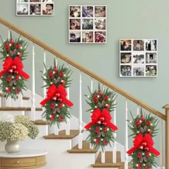 Christmas Wreaths Xmas Swags with Lights Cordless Prelit Stairway Stairway Staircase Window Wall Decoration Teardrop Trim Wreath Rattan Shopping Mall Hotel Outdoor