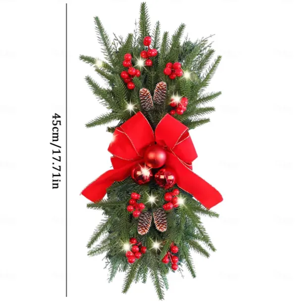 Christmas Wreaths Xmas Swags with Lights Cordless Prelit Stairway Stairway Staircase Window Wall Decoration Teardrop Trim Wreath Rattan Shopping Mall Hotel Outdoor