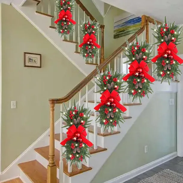Christmas Wreaths Xmas Swags with Lights Cordless Prelit Stairway Stairway Staircase Window Wall Decoration Teardrop Trim Wreath Rattan Shopping Mall Hotel Outdoor