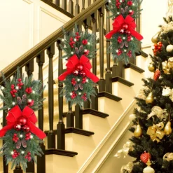 Christmas Wreaths Xmas Swags with Lights Cordless Prelit Stairway Stairway Staircase Window Wall Decoration Teardrop Trim Wreath Rattan Shopping Mall Hotel Outdoor