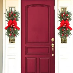 Christmas Wreaths Xmas Swags with Lights Cordless Prelit Stairway Stairway Staircase Window Wall Decoration Teardrop Trim Wreath Rattan Shopping Mall Hotel Outdoor