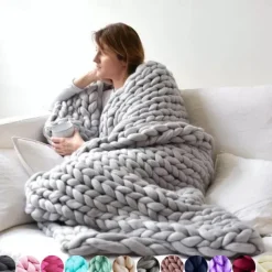 Chunky Knit Throw Blanket Super Thick Wool Handwoven Blanket Sofa Blanket Cover Blanket Knitting Thick Thread Blanket