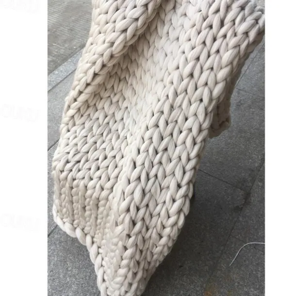 Chunky Knit Throw Blanket Super Thick Wool Handwoven Blanket Sofa Blanket Cover Blanket Knitting Thick Thread Blanket