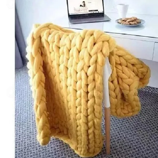 Chunky Knit Throw Blanket Super Thick Wool Handwoven Blanket Sofa Blanket Cover Blanket Knitting Thick Thread Blanket