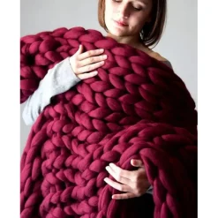 Chunky Knit Throw Blanket Super Thick Wool Handwoven Blanket Sofa Blanket Cover Blanket Knitting Thick Thread Blanket