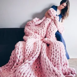 Chunky Knit Throw Blanket Super Thick Wool Handwoven Blanket Sofa Blanket Cover Blanket Knitting Thick Thread Blanket