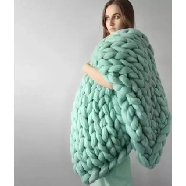 Chunky Knit Throw Blanket Super Thick Wool Handwoven Blanket Sofa Blanket Cover Blanket Knitting Thick Thread Blanket