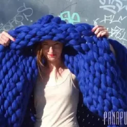 Chunky Knit Throw Blanket Super Thick Wool Handwoven Blanket Sofa Blanket Cover Blanket Knitting Thick Thread Blanket