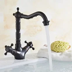 Classic Utility Sink Laundry Black Gold Faucet, Centerset High Arc Two Handles One Hole Wash Basin Tap with Hot and Cold Water Switch, Laundry Tub Pot Filler Commercial Faucet in Oil Rubbed Bronze